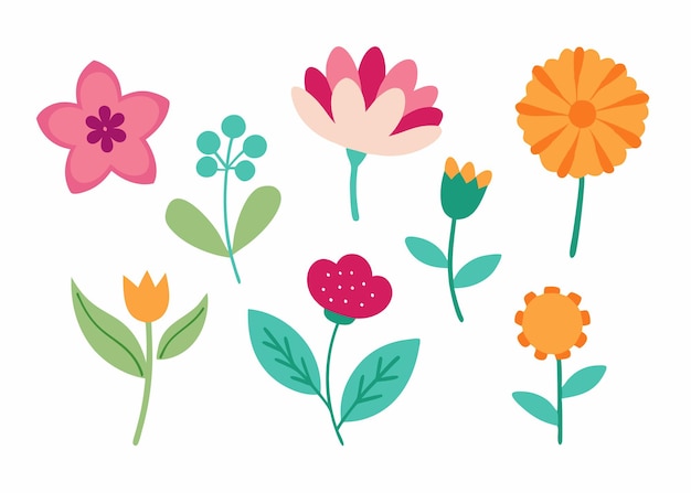 Coleção de rabiscos de flores ilustração plana em fundo branco