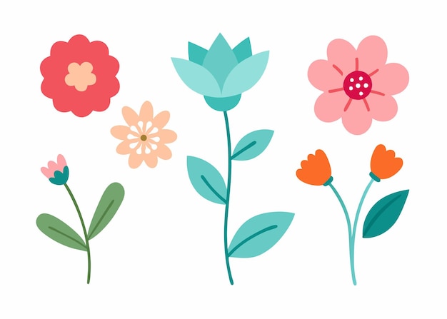 Coleção de rabiscos de flores ilustração plana em fundo branco