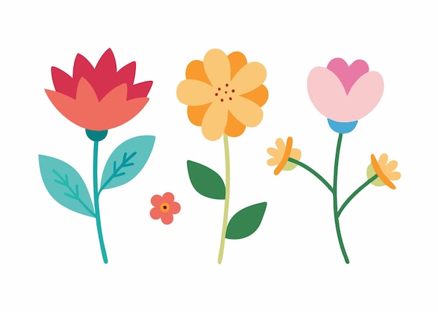 Coleção de rabiscos de flores ilustração plana em fundo branco