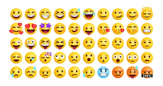 Vetor coleção de reação emoticons fofos para mídia social, conjunto de sentimento misto