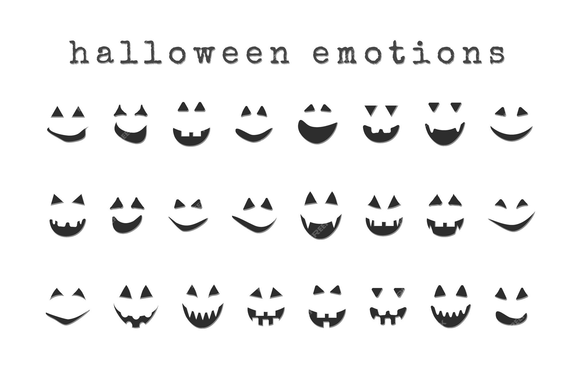 conjunto de rostos de halloween. rostos assustadores, engraçados, tristes e  assustadores. caras de abóbora. rostos de fantasmas. parte 2. 12847765  Vetor no Vecteezy