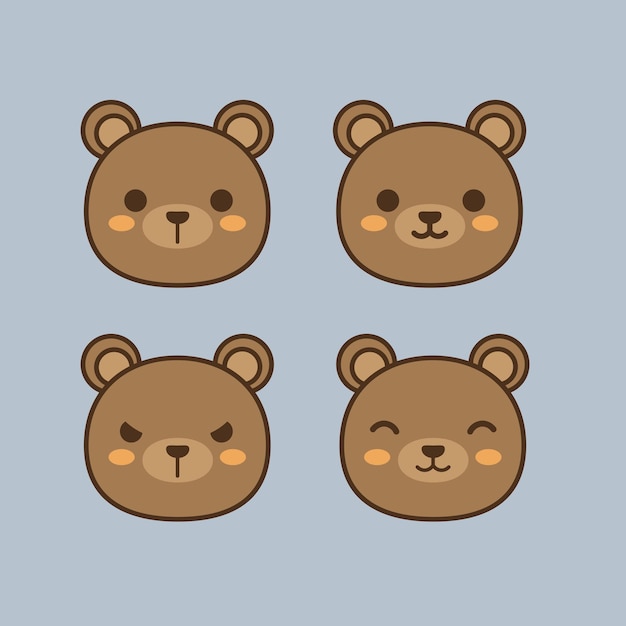 Coleção de rostos Kawaii desenhada à mão