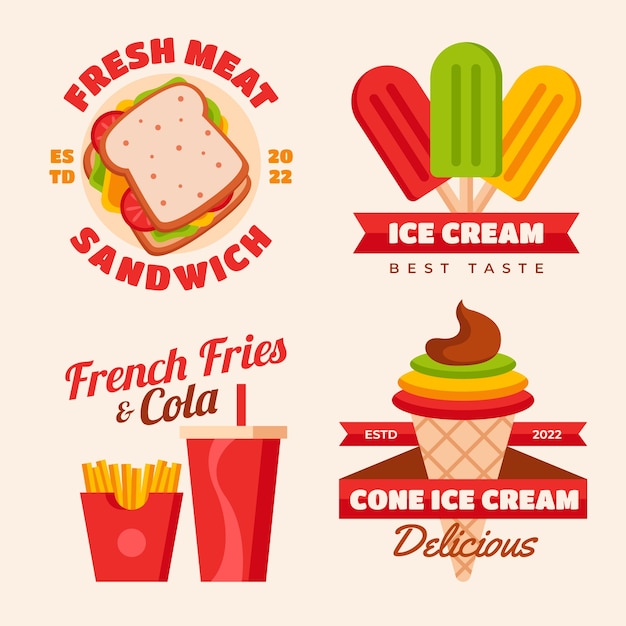 Coleção de rótulos de alimentos com design plano
