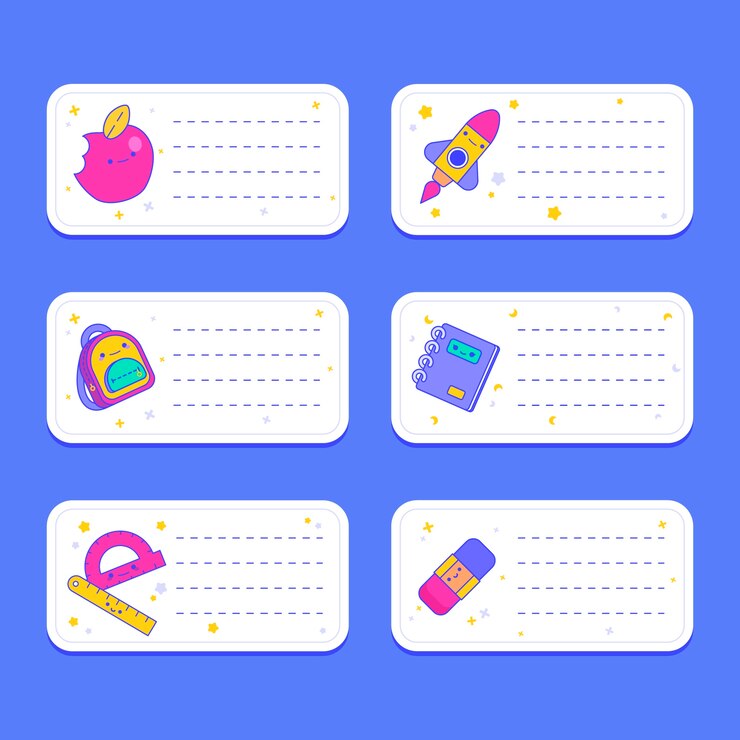 Vetor coleção de rótulos de caderno de educação design plano