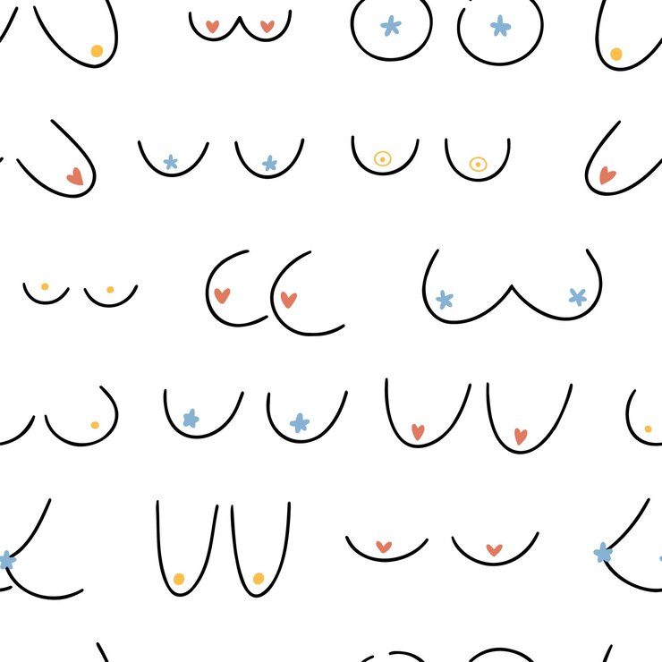 Vetor coleção de seios de mulheres desenhadas à mão diferentes tipos de seios de mulheres em fundo branco doodle ilustração vetorial