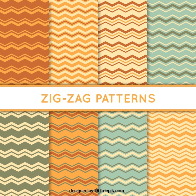 Coleção de seis padrões de zig-zag com cores diferentes