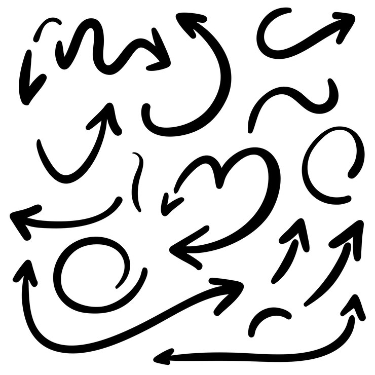 Vetor coleção de setas desenhadas à mão em estilo doodle