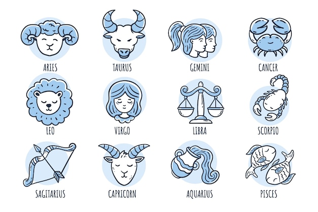 Vetor coleção de signos do zodíaco desenhado à mão