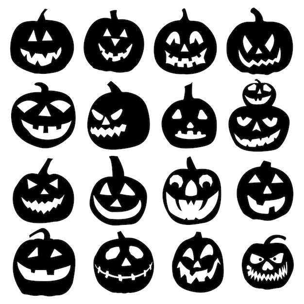 Coleção de silhueta de abóbora de Halloween, elementos para decorações de Halloween. Conjunto de abóboras.