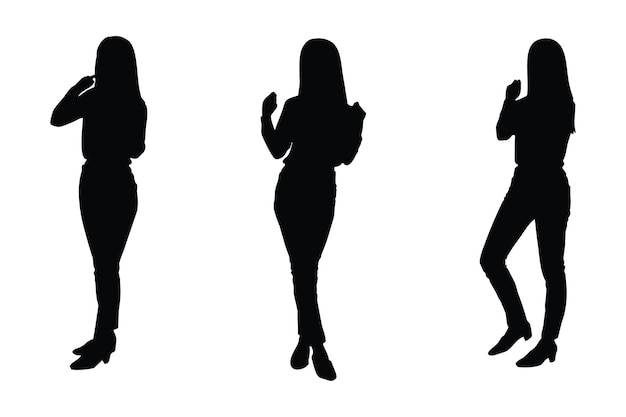 Coleção de silhueta de ator moderno com poses diferentes Modelos de moda feminina e atores posando em estilos diferentes Silhueta de modelo anônimo feminino vetor definido em um fundo branco