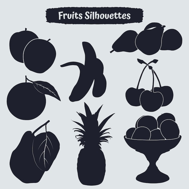 Vetor coleção de silhueta de frutas de diferentes tipos