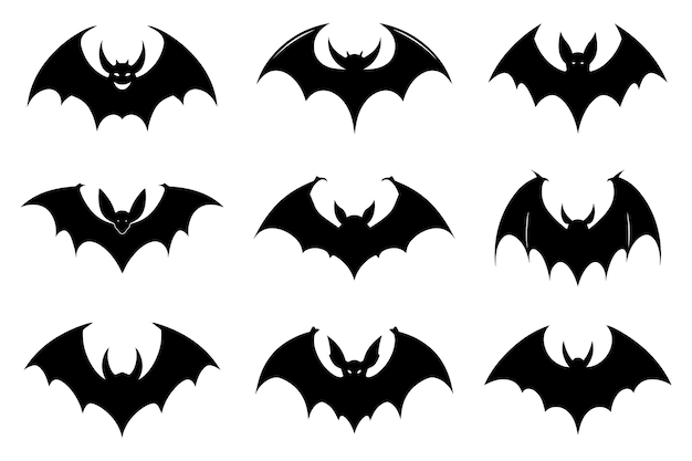 Coleção de silhueta de morcego de Halloween isolada ilustração vetor gráfico de morcego de horror preto assustador