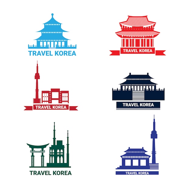 Coleção de silhueta seul marcos sul-coreano palácio e templo