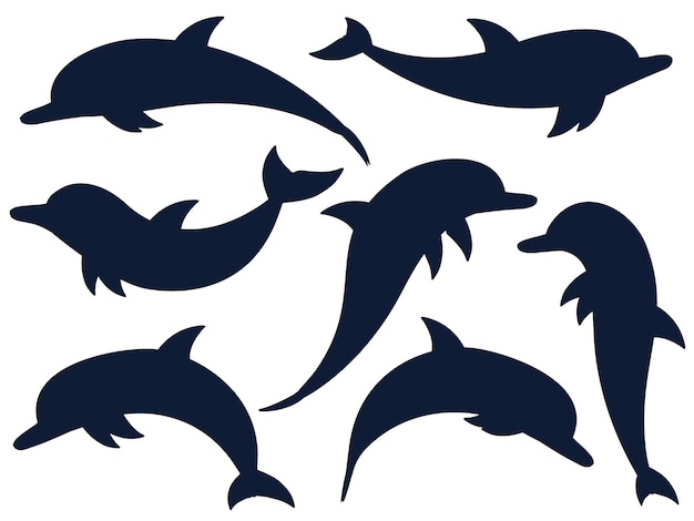 Coleção de silhuetas de golfinhos