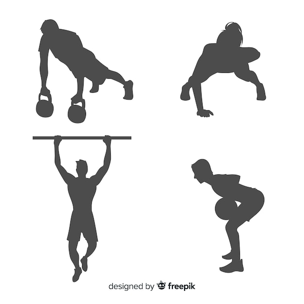 Coleção de silhuetas de homem e mulher de treinamento CrossFit