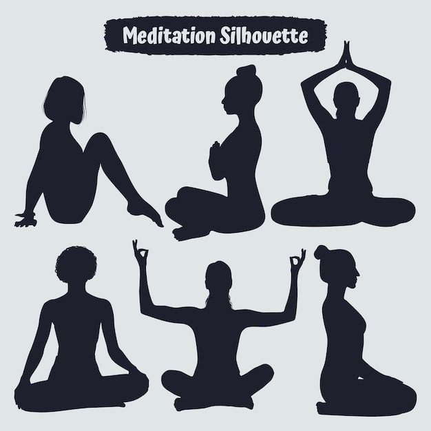 Coleção de silhuetas de meditação ou ioga em diferentes poses