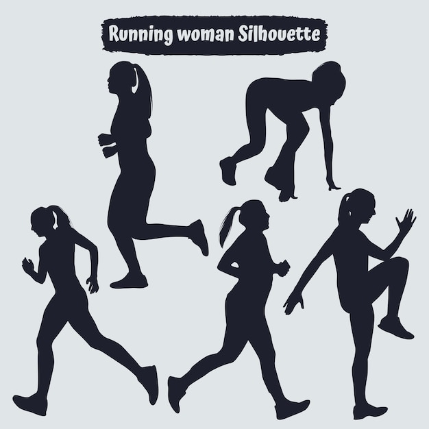 Coleção de silhuetas de Running Woman em diferentes poses