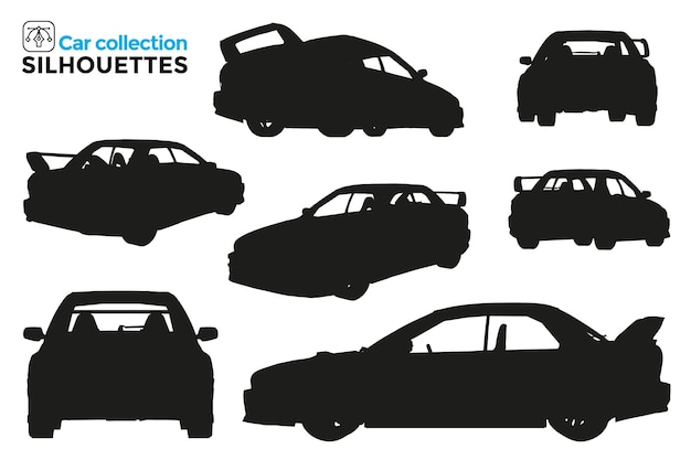 Vetor coleção de silhuetas isoladas de carros esportivos em diferentes pontos de vista. detalhes altos. recursos gráficos.