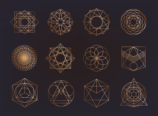 Coleção de símbolos de geometria sagrada. hipster, abstrato, alquimia, espirituais, conjunto de elementos místicos.