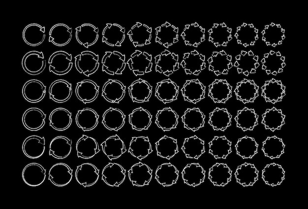 Coleção de símbolos de setas circulares de estilo giz