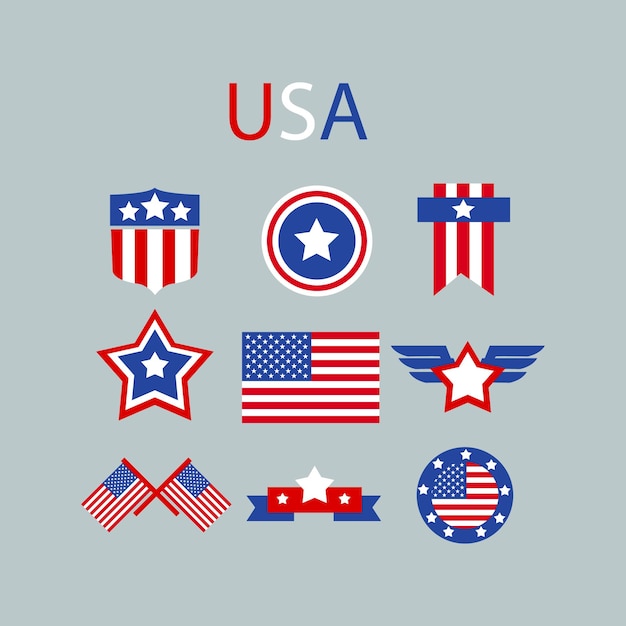 Coleção de símbolos e bandeiras patrióticas americanas
