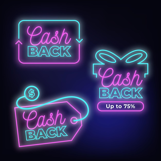 Coleção de sinais de cashback de néon