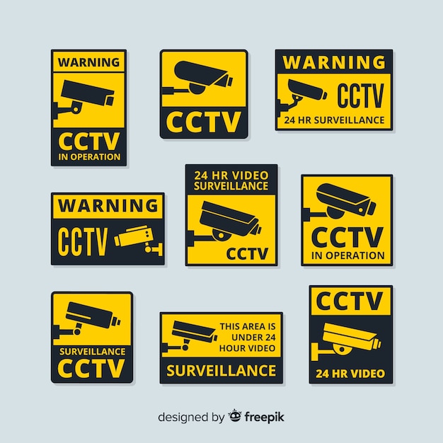 Coleção de sinal de CFTV moderna com design plano