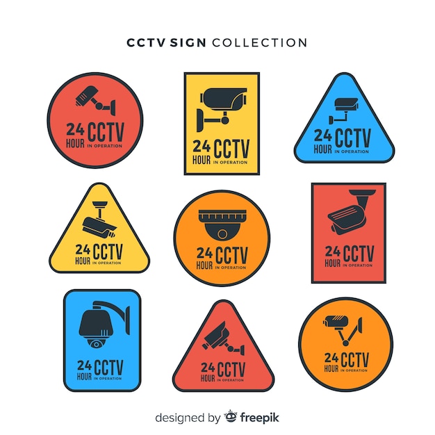 Vetor coleção de sinal de cftv moderna com design plano