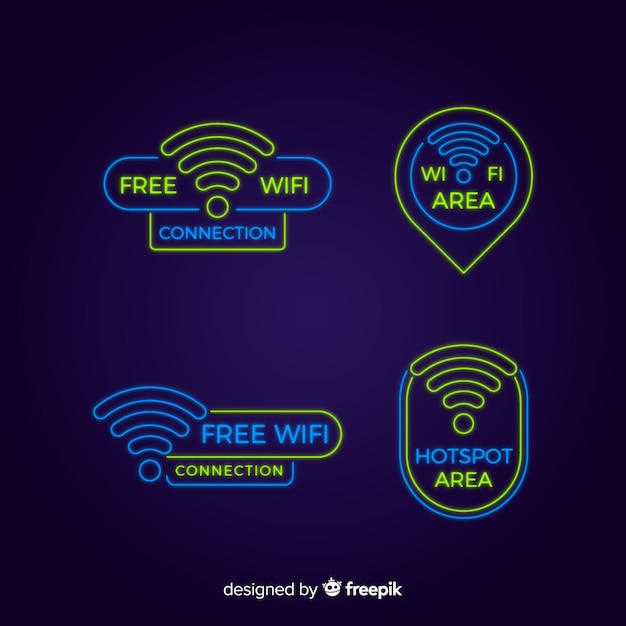 Vetor coleção de sinal de néon wifi