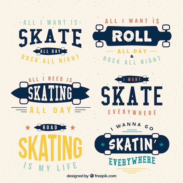 Vetor coleção de skate do vintage com frases