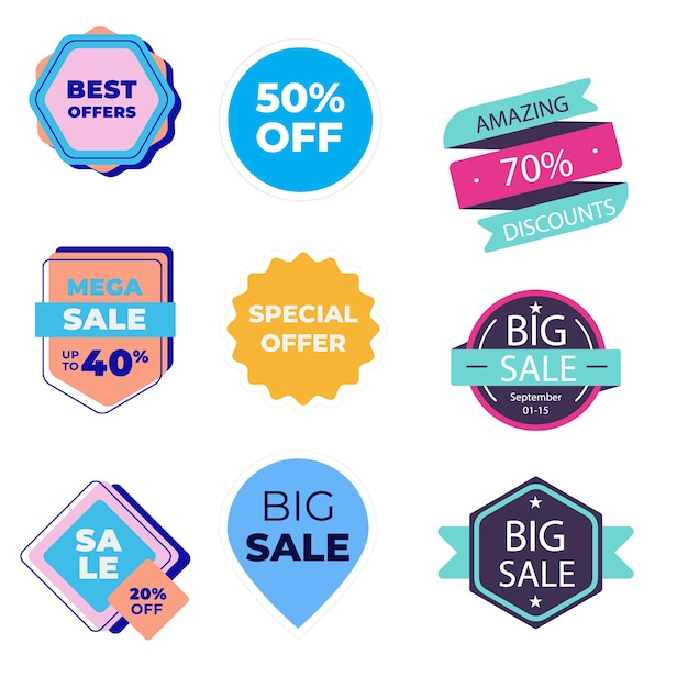 Coleção de tags de venda Oferta especial grande desconto de venda melhor preço conjunto de banner de mega venda