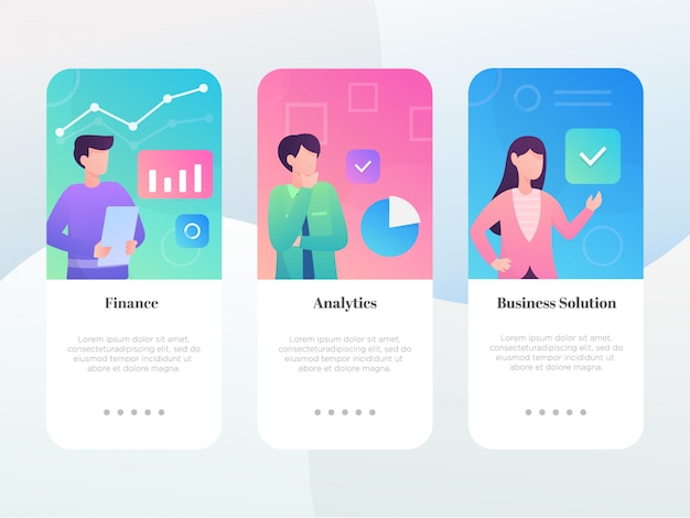 Coleção de tela de onboarding de negócios plana moderna