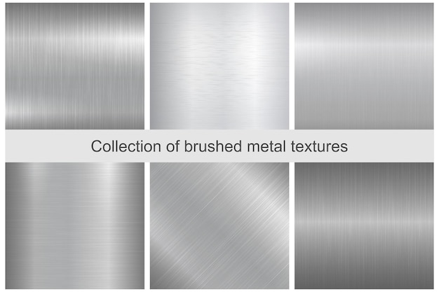 Coleção de texturas de metal polido. fundo metálico escovado.