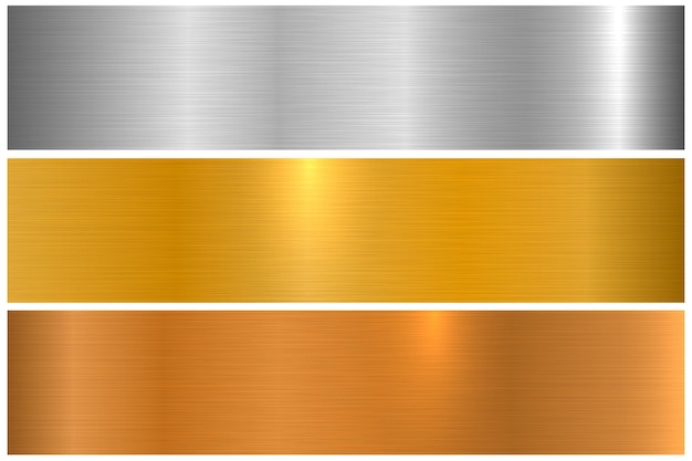 Coleção de texturas metálicas coloridas brilhantes Banners de metal polido brilhante