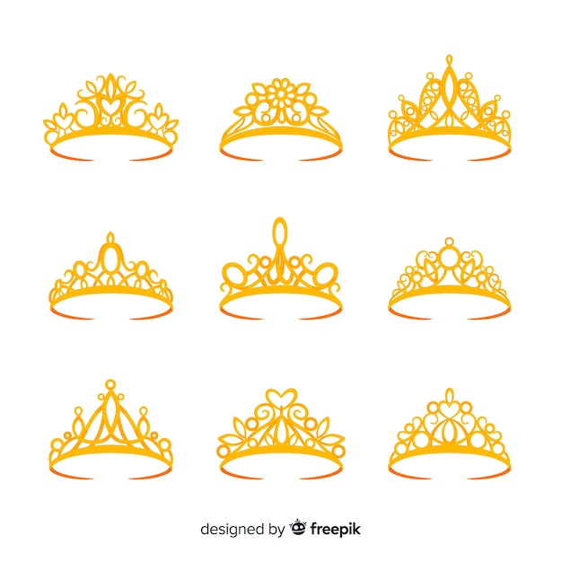 Vetor coleção de tiara princesa dourada