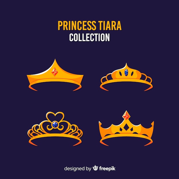 Vetor coleção de tiara princesa plana dourada