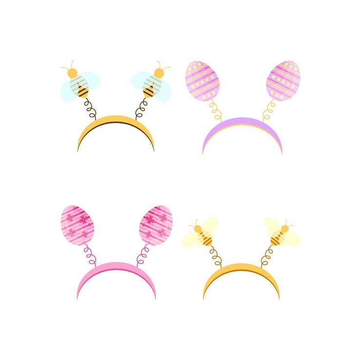 Vetor coleção de tiaras com ovos de páscoa e abelhas