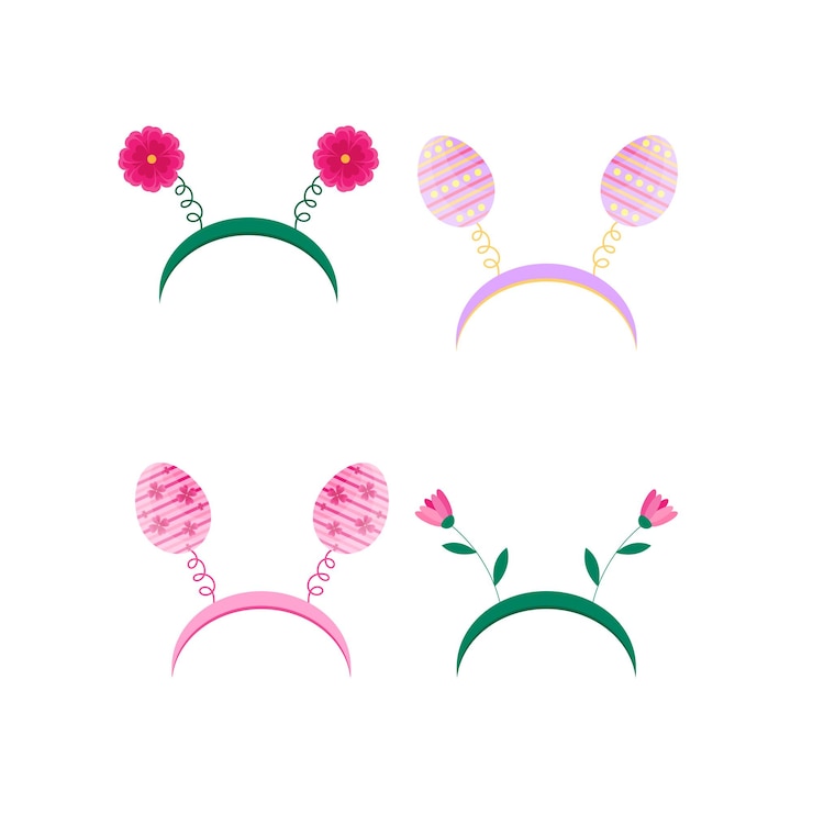 Vetor coleção de tiaras com ovos de páscoa e flores