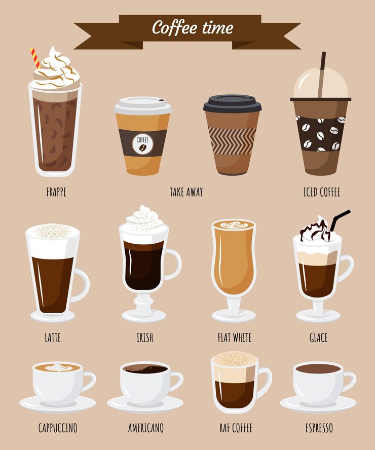 Vetor coleção de tipos de café