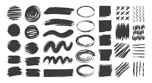 Coleção de traços de pincel desenhados à mão, formas e elementos de design