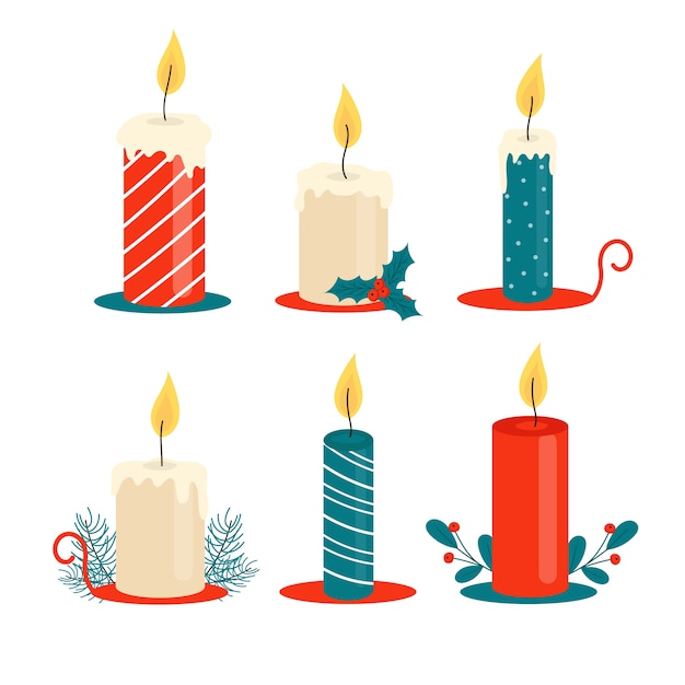 Coleção de velas de natal de design plano