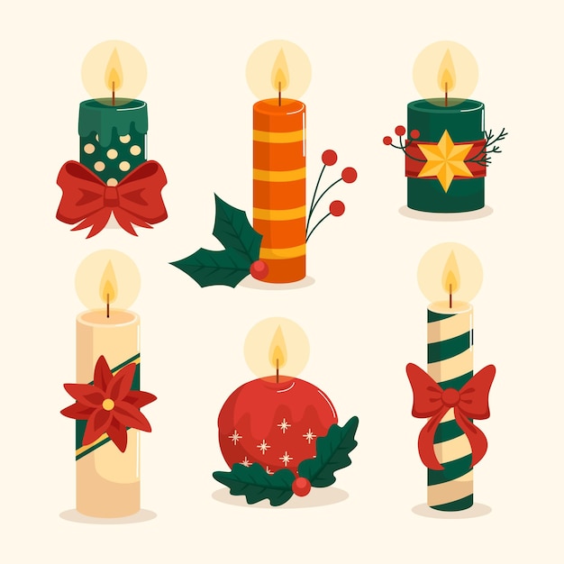 Vetor coleção de velas de natal de design plano