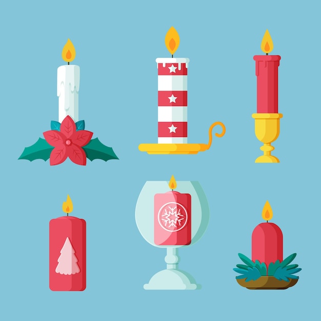 Coleção de velas de natal em design plano