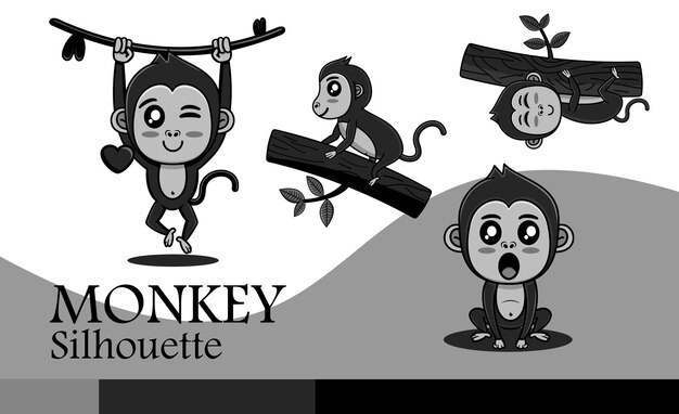 Coleção de vetor premium de ilustração de silhueta de macaco de design plano