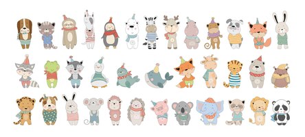 Coleção de vetores de animais fofos de desenhos animados