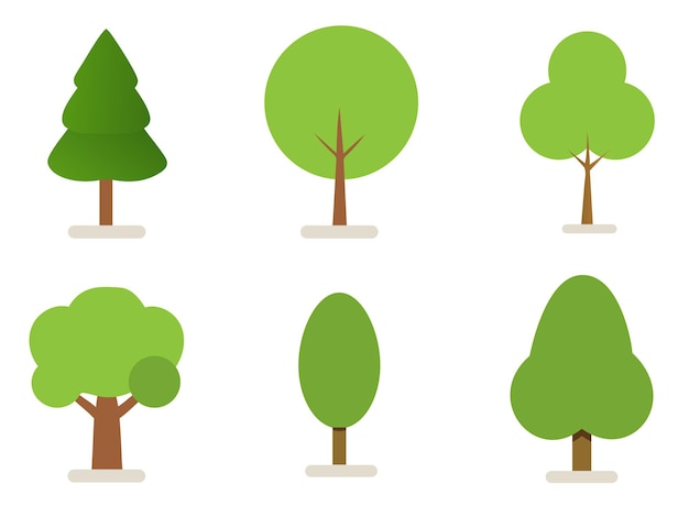 Coleção de vetores de árvores verdes Conjunto de ilustrações simples de natureza plana