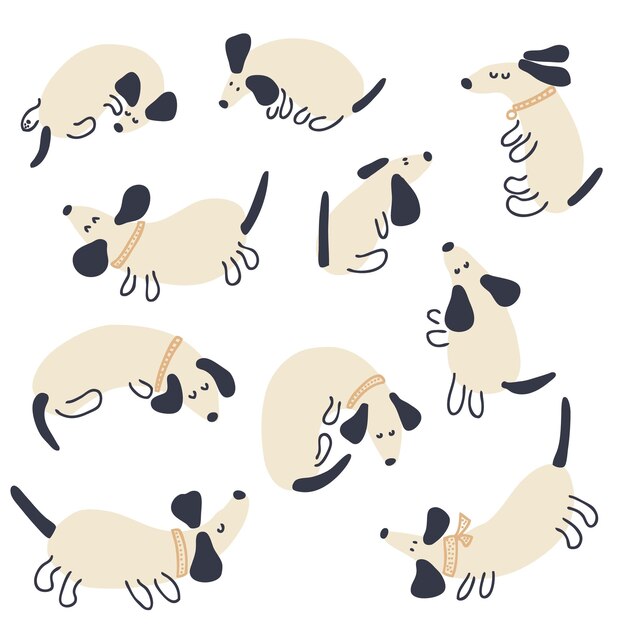 Coleção de vetores de cor pastel de dachshunds perfeitos para scrapbooking cartão de saudação cartaz têxtil e estampas ilustração desenhada à mão para decoração e design