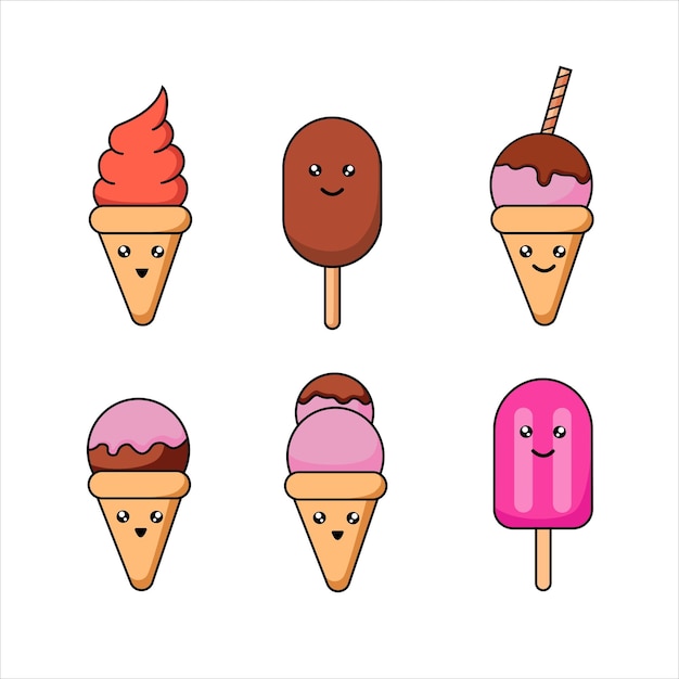 Coleção de vetores de desenhos animados de sobremesa de sorvete congelado