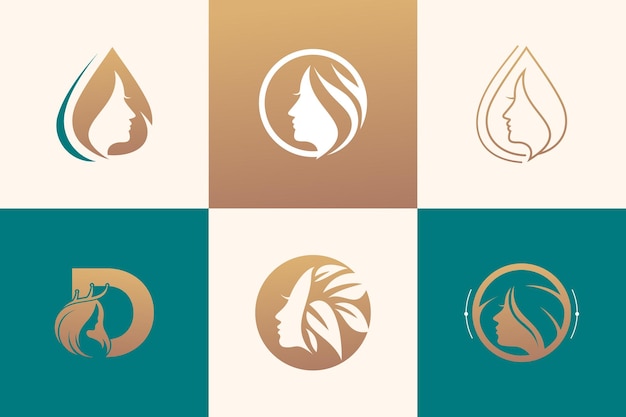 Coleção de vetores de design de logotipo de mulher de beleza com ideia de elemento exclusivo