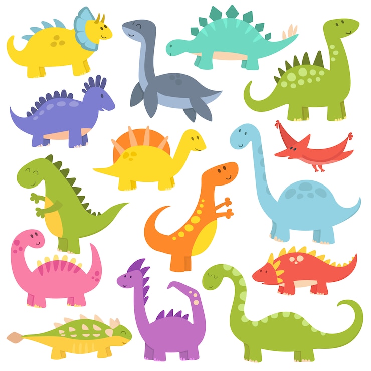 Vetor coleção de vetores de dinossauros bonito dos desenhos animados